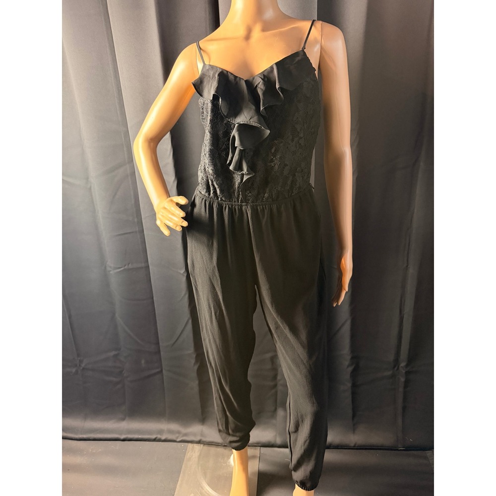 Candies Black Lace Ruffle Bodice Jumpsuit M Y2K Coquette Cocktail Romantic Goth - Picture 2 of 16